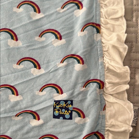 Kickee Pants Blue Toddler Blanket with Ruffle & Rainbow Design VVGUC - Picture 1 of 7